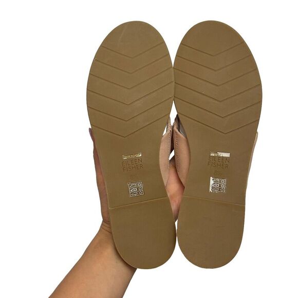 EILEEN FISHER sandals Womens 8.5 Toffee Cream Slide Cross Cross Flat Nubuck NEW - Picture 6 of 9
